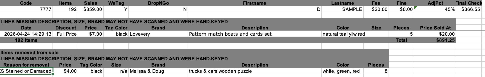 Sample BB Seller Report